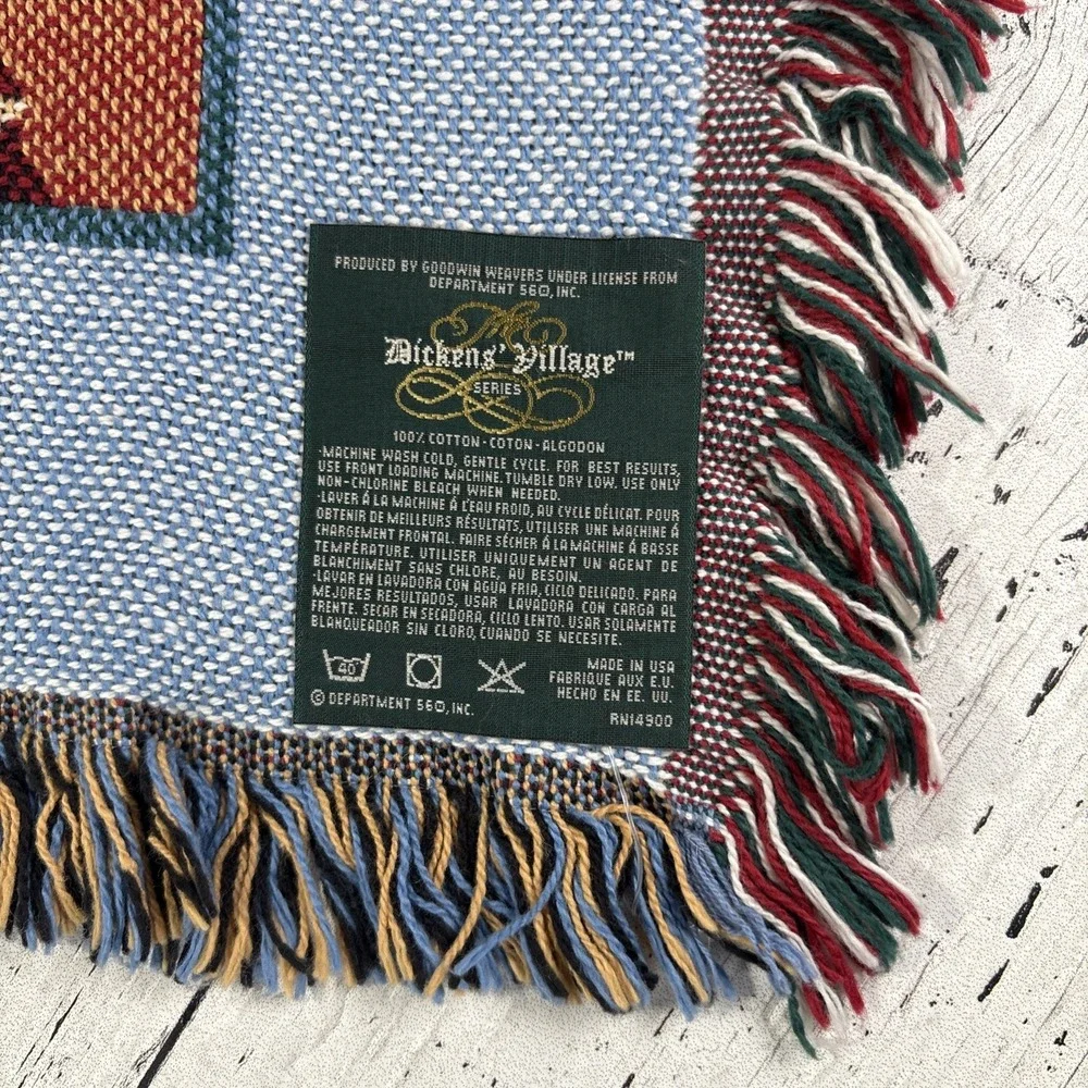 Dept 56 Christmas Tapestry‎ Throw Blanket The Original Shops of Dickens Village